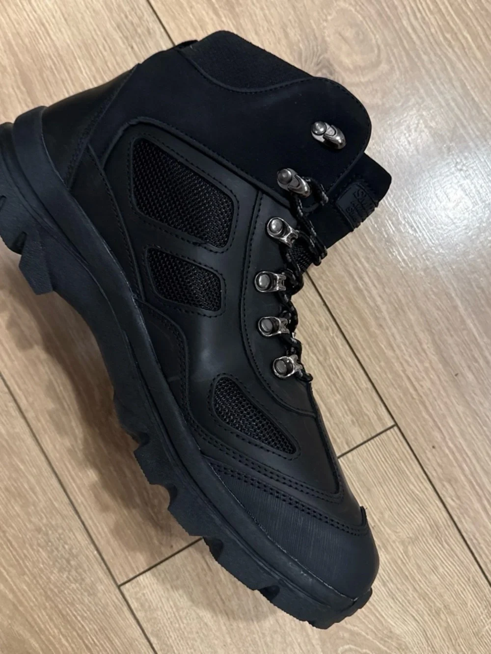 SMITH Black Lace-Up Hiking Boot with Padded Collar